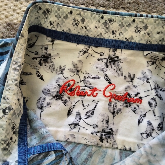 ROBERT GRAHAM Men's Blue Leaf Stripe Thurston Embroidered LS Mens Shirt XL - Picture 4 of 8